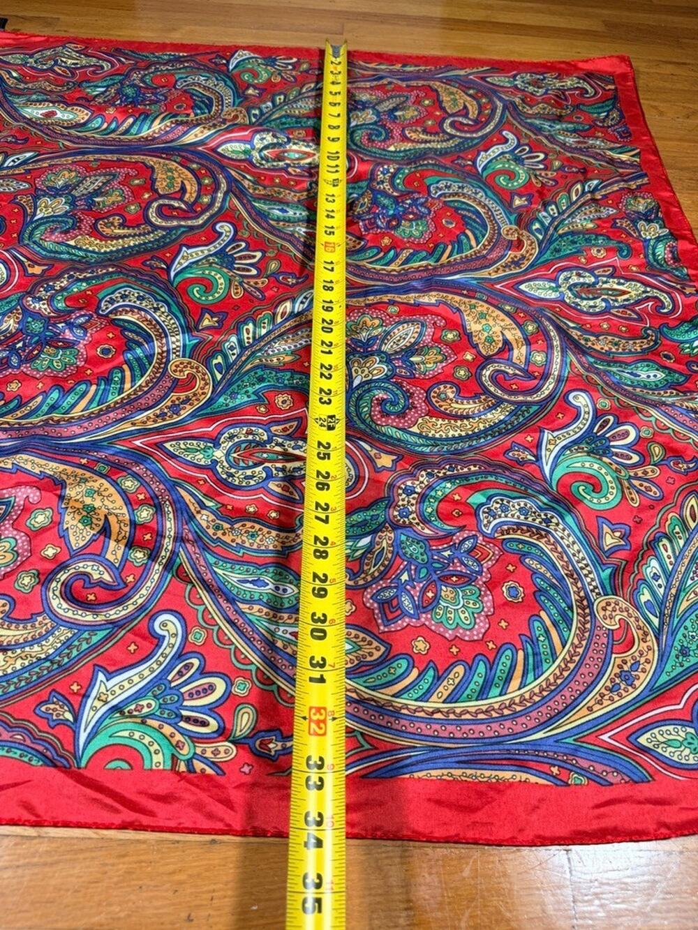 MOSI Large 34” Square Red Paisley Satin Scarf Multicolor Boho Wrap